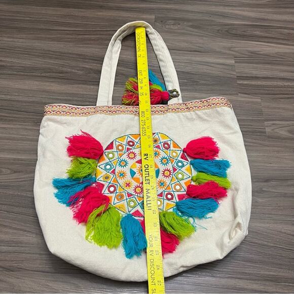 MAGID Color Tassel bag beach bag embroidered mirror cotton toe bag - Picture 6 of 10